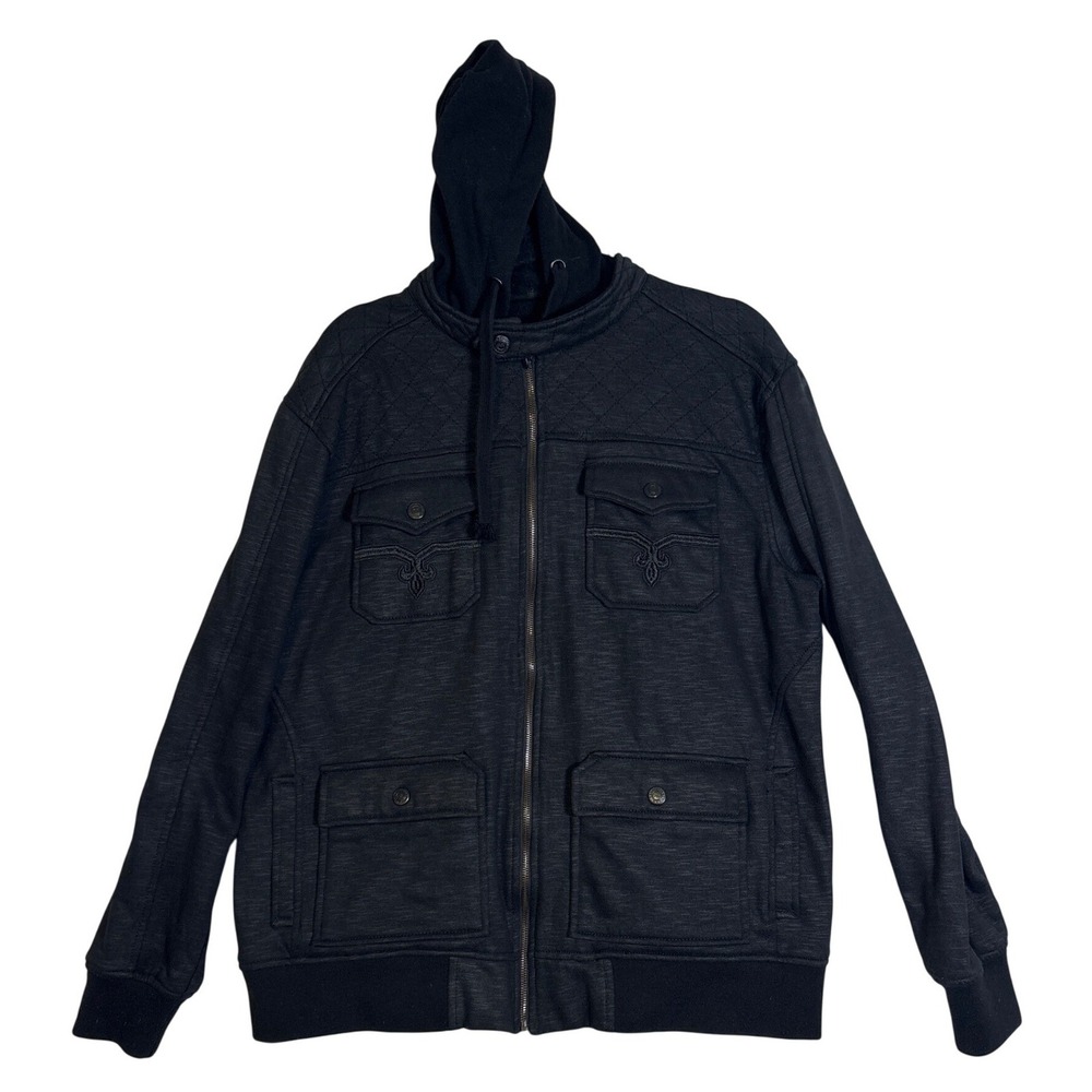 Rock Revival Mens FCE6210 Quilted Yoke Full Zip Hooded Jacket  XL Fleur De Lis